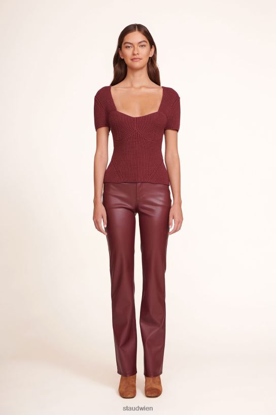 Frauen Meißelhose pflaumenfarbenes veganes Leder 466Z548 STAUD Kleidung