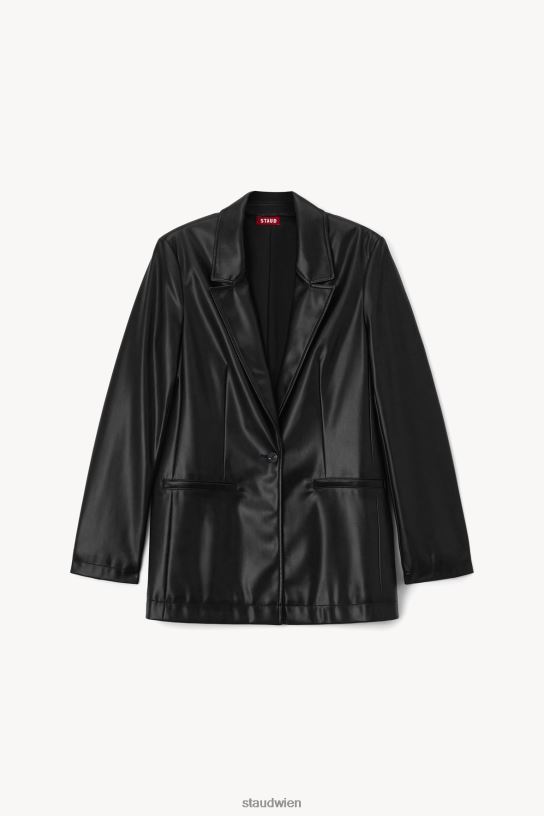Frauen verrückter Blazer schwarzes veganes Leder 466Z623 STAUD Kleidung