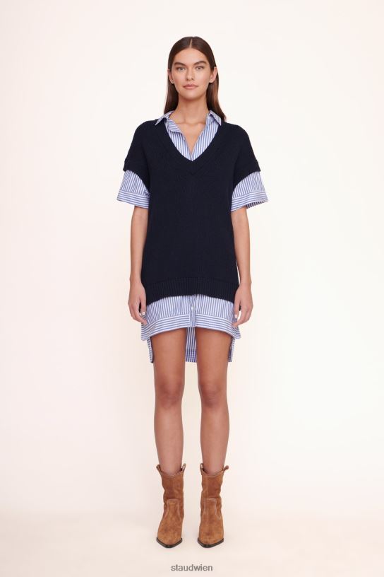 Frauen Bridget-Kleid marineblauer weißer Streifen 466Z273 STAUD Kleidung