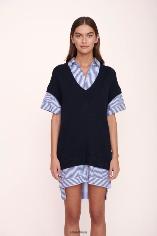 Frauen Bridget-Kleid marineblauer weißer Streifen 466Z273 STAUD Kleidung