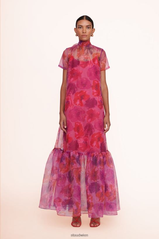 Frauen Calluna-Kleid Magenta gemaltes Blumenmuster 466Z81 STAUD Kleidung