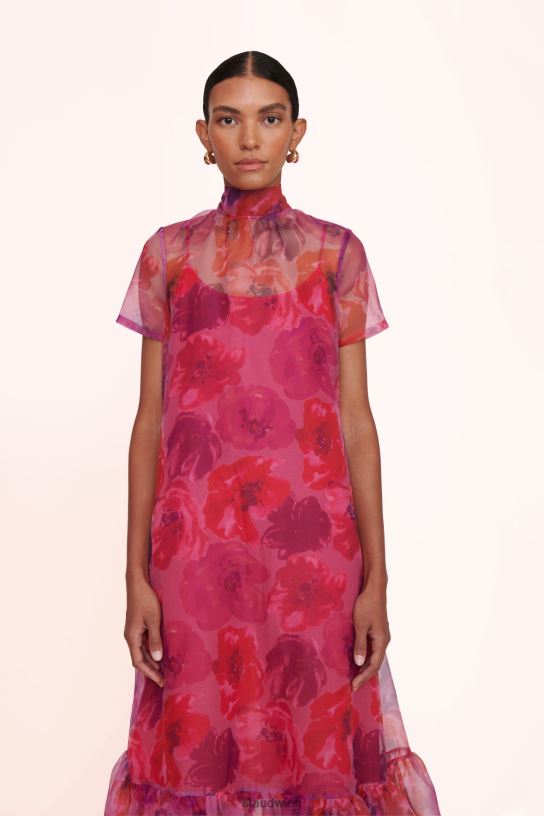 Frauen Calluna-Kleid Magenta gemaltes Blumenmuster 466Z81 STAUD Kleidung