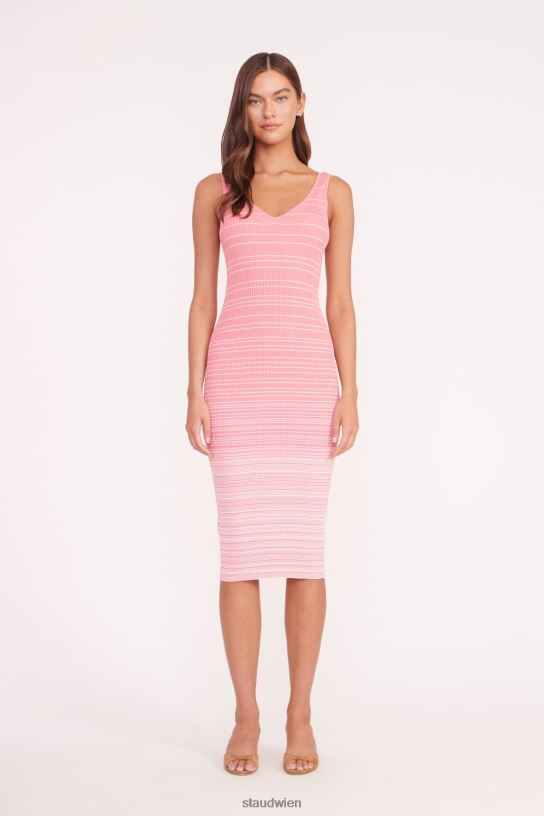 Frauen Dana-Kleid korallenrosa weiß 466Z128 STAUD Kleidung