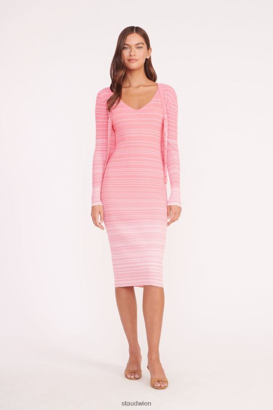 Frauen Dana-Kleid korallenrosa weiß 466Z128 STAUD Kleidung