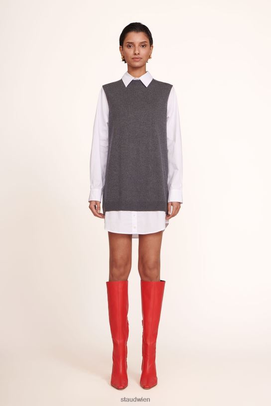 Frauen Farnkleid grau weiß 466Z295 STAUD Kleidung