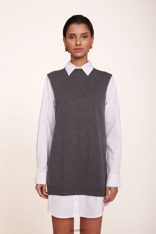 Frauen Farnkleid grau weiß 466Z295 STAUD Kleidung