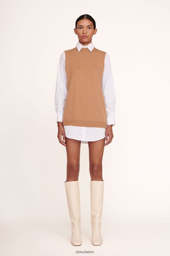 Frauen Farnkleid hellbraun weiß 466Z293 STAUD Kleidung