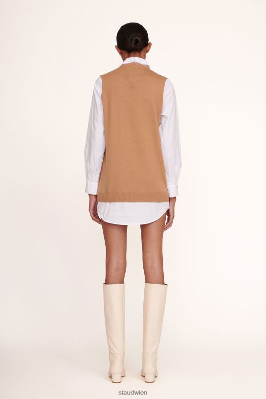 Frauen Farnkleid hellbraun weiß 466Z293 STAUD Kleidung