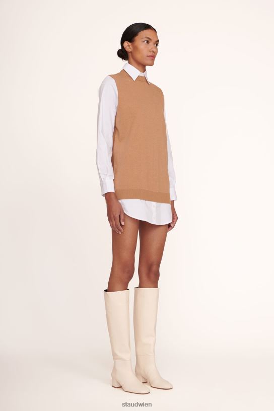Frauen Farnkleid hellbraun weiß 466Z293 STAUD Kleidung