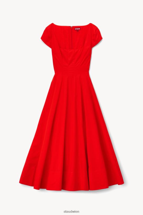 Frauen Kurzärmliges Wells-Kleid Feuer 466Z97 STAUD Kleidung