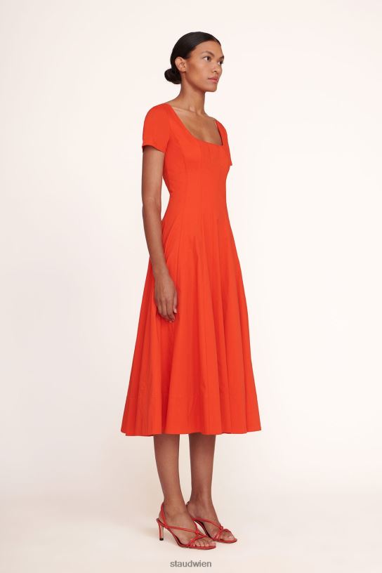 Frauen Kurzärmliges Wells-Kleid Feuer 466Z97 STAUD Kleidung