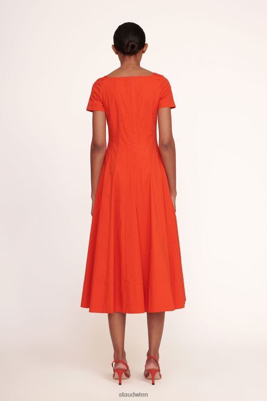 Frauen Kurzärmliges Wells-Kleid Feuer 466Z97 STAUD Kleidung