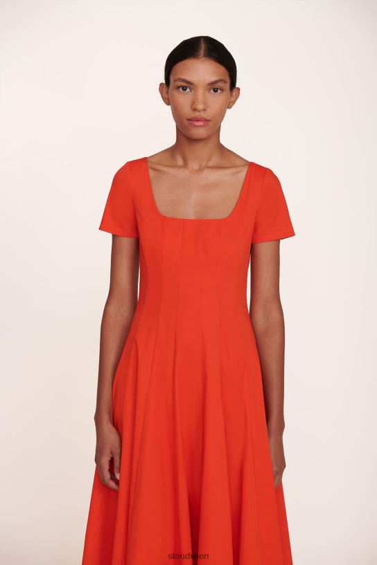 Frauen Kurzärmliges Wells-Kleid Feuer 466Z97 STAUD Kleidung