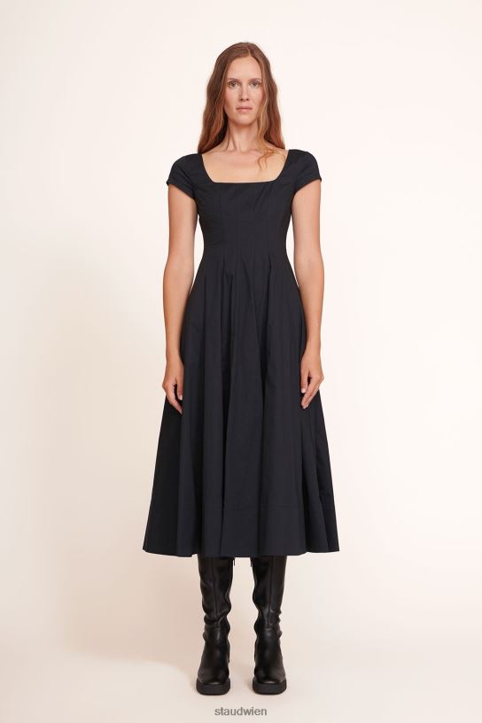 Frauen Kurzärmliges Wells-Kleid Schwarz 466Z96 STAUD Kleidung