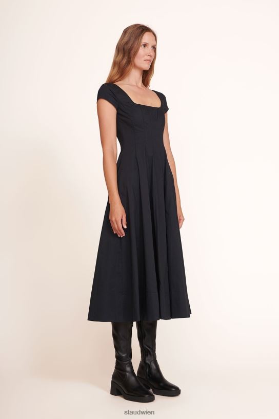 Frauen Kurzärmliges Wells-Kleid Schwarz 466Z96 STAUD Kleidung