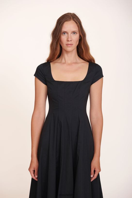 Frauen Kurzärmliges Wells-Kleid Schwarz 466Z96 STAUD Kleidung