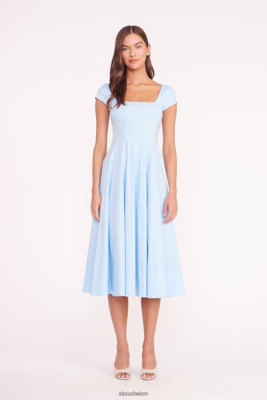 Frauen Kurzärmliges Wells-Kleid französisches Blau 466Z95 STAUD Kleidung