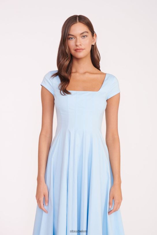 Frauen Kurzärmliges Wells-Kleid französisches Blau 466Z95 STAUD Kleidung