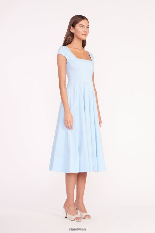 Frauen Kurzärmliges Wells-Kleid französisches Blau 466Z95 STAUD Kleidung