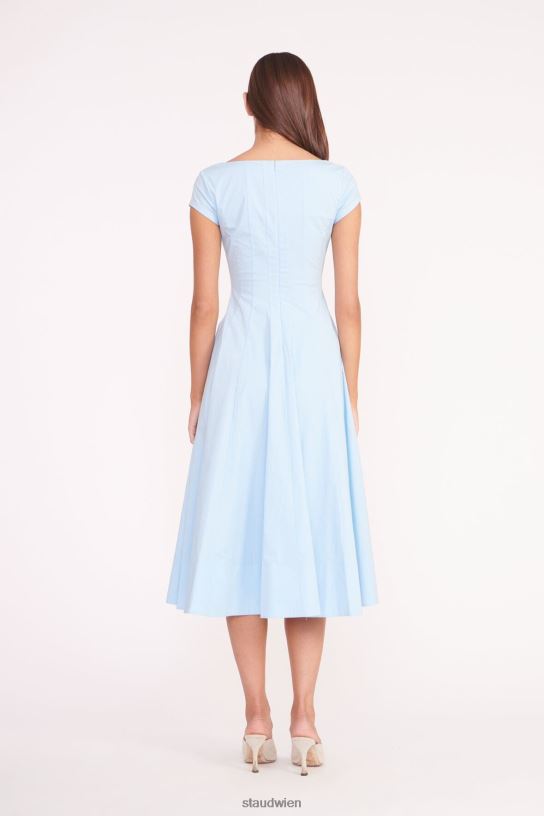 Frauen Kurzärmliges Wells-Kleid französisches Blau 466Z95 STAUD Kleidung