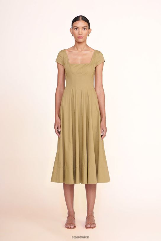 Frauen Kurzärmliges Wells-Kleid khaki 466Z98 STAUD Kleidung