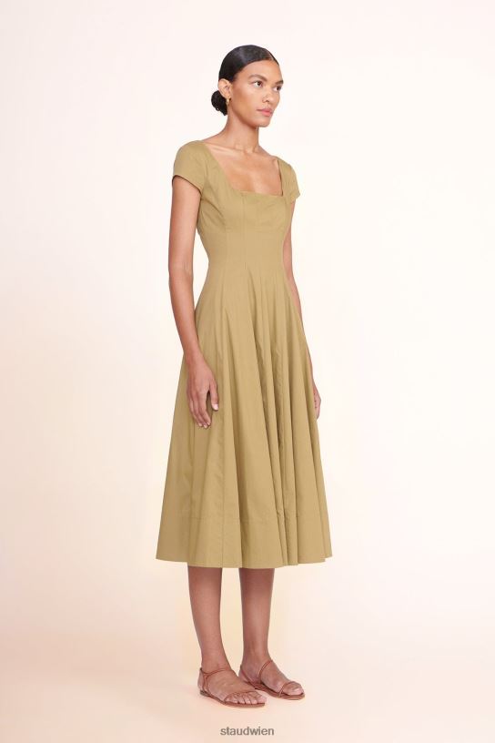 Frauen Kurzärmliges Wells-Kleid khaki 466Z98 STAUD Kleidung