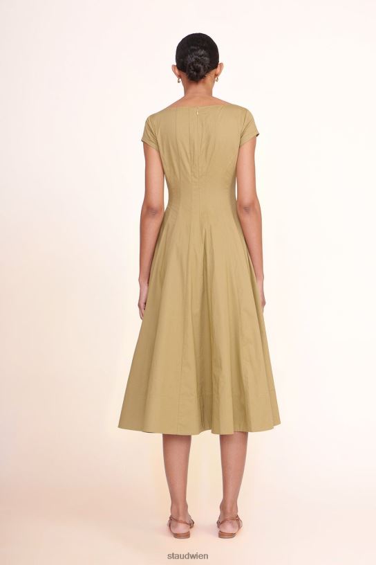 Frauen Kurzärmliges Wells-Kleid khaki 466Z98 STAUD Kleidung