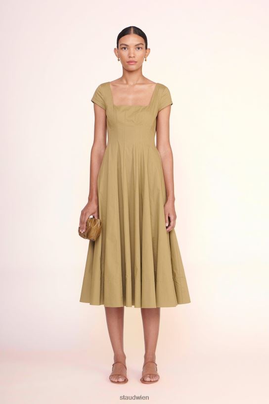 Frauen Kurzärmliges Wells-Kleid khaki 466Z98 STAUD Kleidung