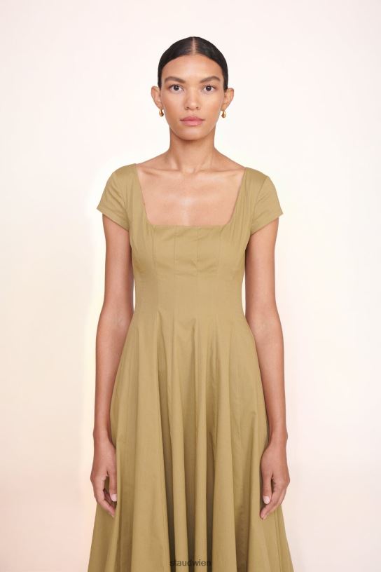 Frauen Kurzärmliges Wells-Kleid khaki 466Z98 STAUD Kleidung