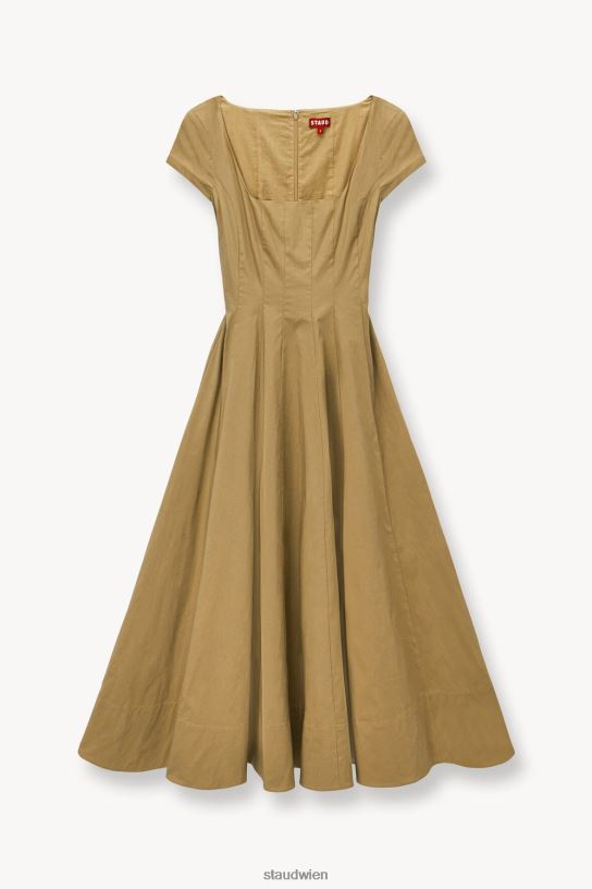 Frauen Kurzärmliges Wells-Kleid khaki 466Z98 STAUD Kleidung
