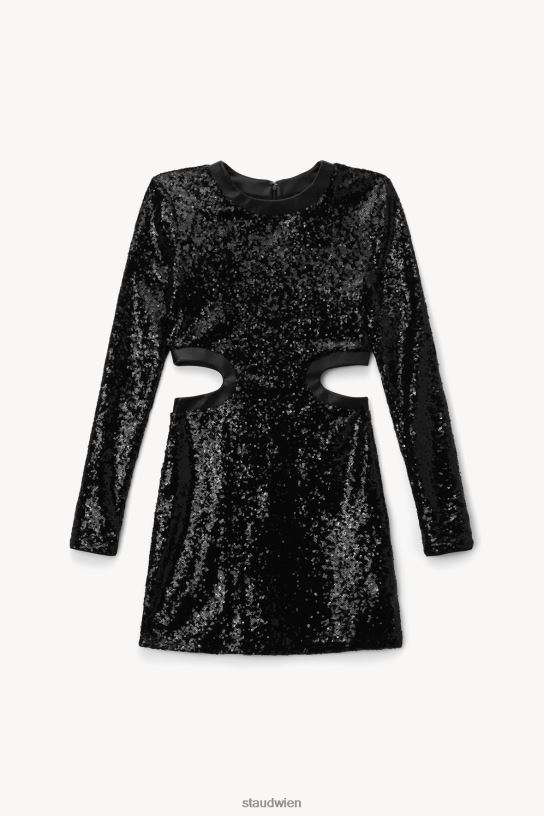 Frauen Langärmliges Mini-Dolce-Kleid mit Pailletten Schwarz 466Z276 STAUD Kleidung