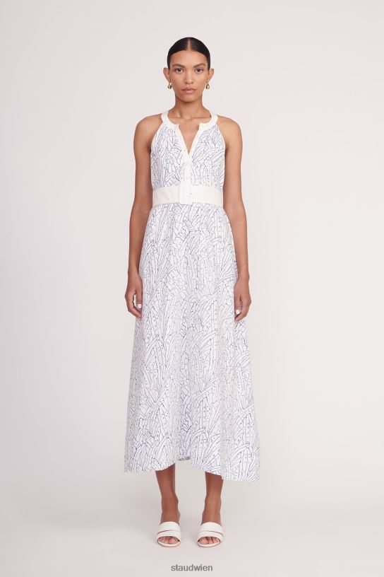 Frauen Lisette-Kleid blaue Palme 466Z111 STAUD Kleidung