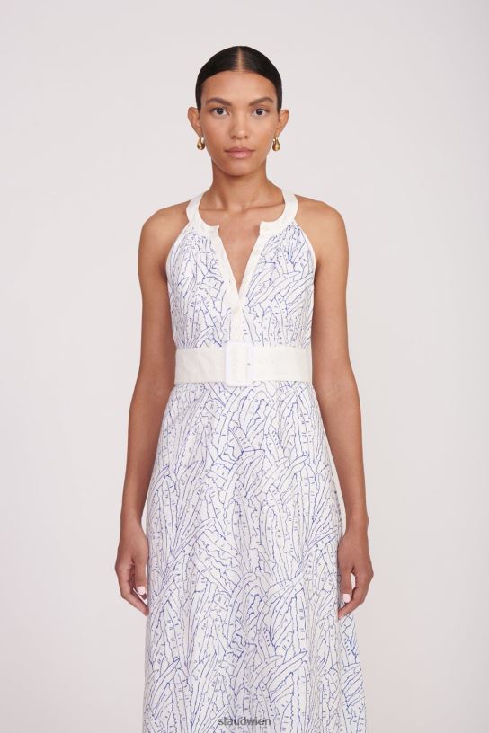 Frauen Lisette-Kleid blaue Palme 466Z111 STAUD Kleidung