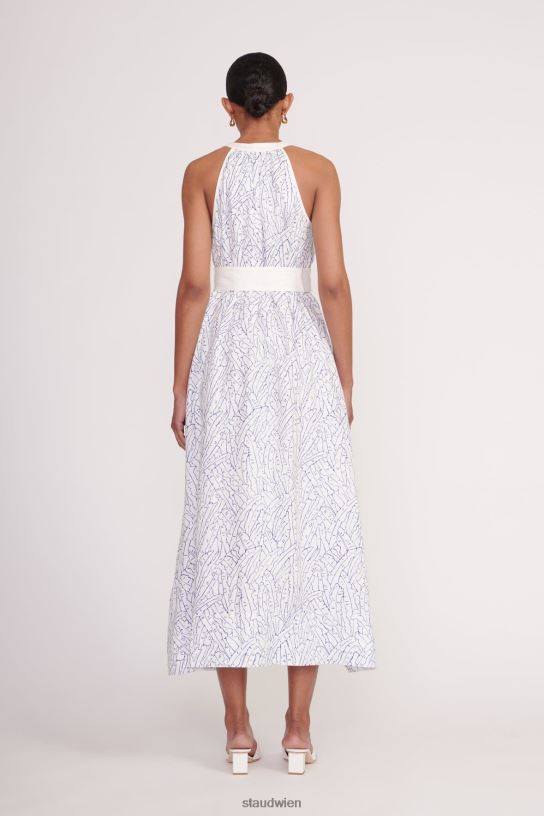 Frauen Lisette-Kleid blaue Palme 466Z111 STAUD Kleidung
