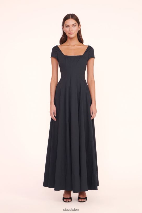 Frauen Maxi-Wellenkleid mit kurzen Ärmeln Schwarz 466Z161 STAUD Kleidung