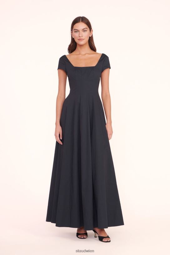 Frauen Maxi-Wellenkleid mit kurzen Ärmeln Schwarz 466Z161 STAUD Kleidung