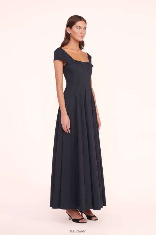 Frauen Maxi-Wellenkleid mit kurzen Ärmeln Schwarz 466Z161 STAUD Kleidung