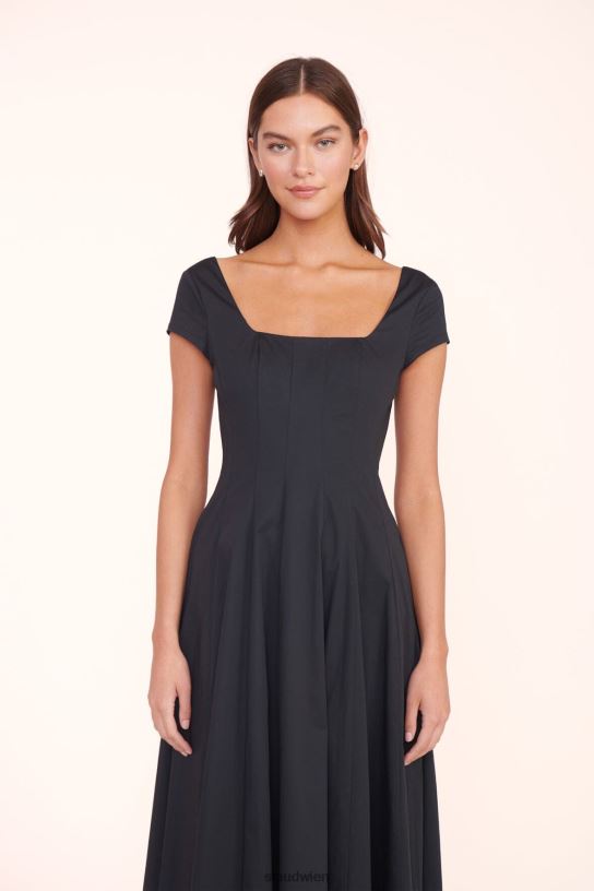 Frauen Maxi-Wellenkleid mit kurzen Ärmeln Schwarz 466Z161 STAUD Kleidung