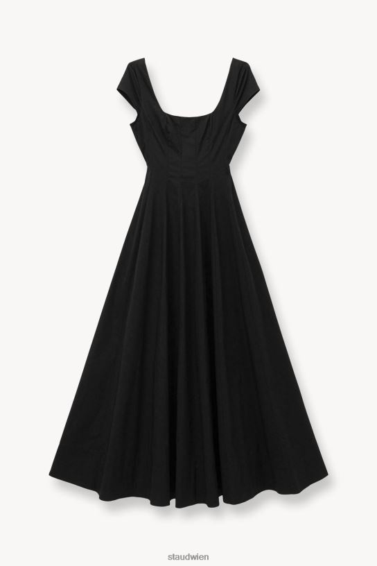 Frauen Maxi-Wellenkleid mit kurzen Ärmeln Schwarz 466Z161 STAUD Kleidung