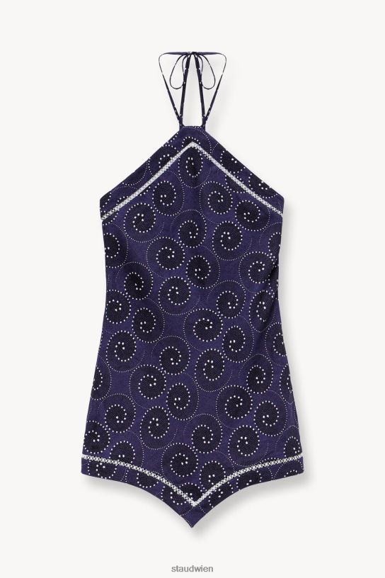 Frauen Megan-Kleid Marine-Whirlpool-Weiß 466Z202 STAUD Kleidung