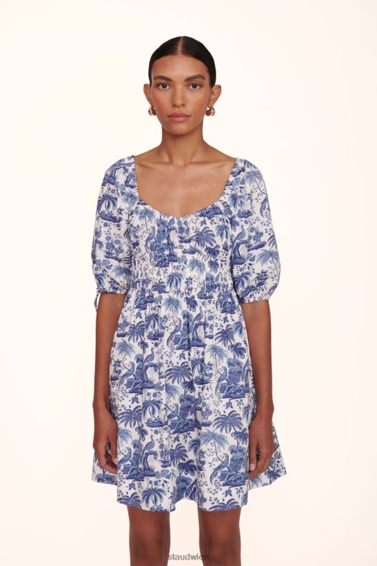 Frauen Mini-Faye-Kleid blaue Toile 466Z256 STAUD Kleidung