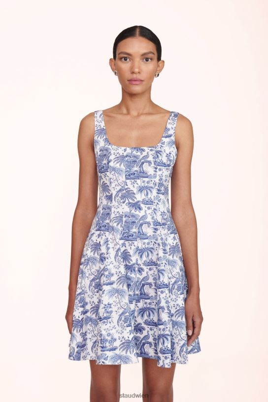 Frauen Mini-Wellen-Kleid blaue Toile 466Z86 STAUD Kleidung