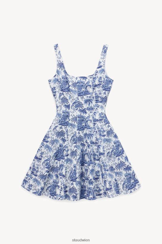 Frauen Mini-Wellen-Kleid blaue Toile 466Z86 STAUD Kleidung