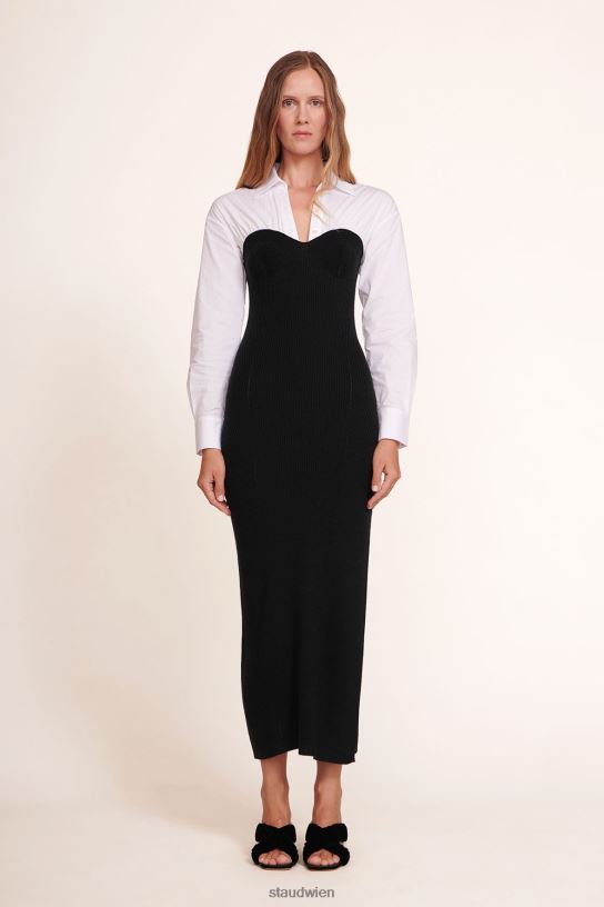 Frauen haselnussbraunes Kleid Schwarz-Weiss 466Z277 STAUD Kleidung