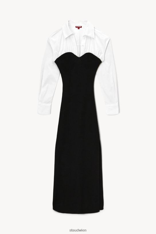 Frauen haselnussbraunes Kleid Schwarz-Weiss 466Z277 STAUD Kleidung