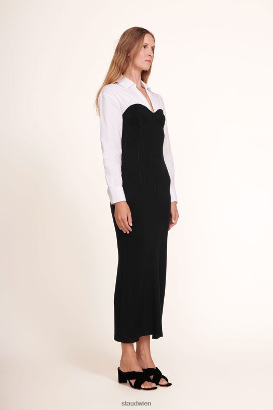 Frauen haselnussbraunes Kleid Schwarz-Weiss 466Z277 STAUD Kleidung