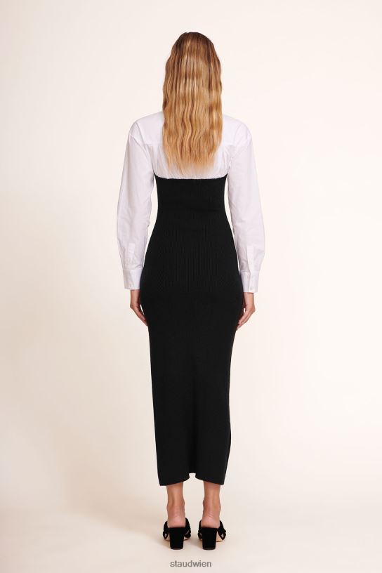 Frauen haselnussbraunes Kleid Schwarz-Weiss 466Z277 STAUD Kleidung
