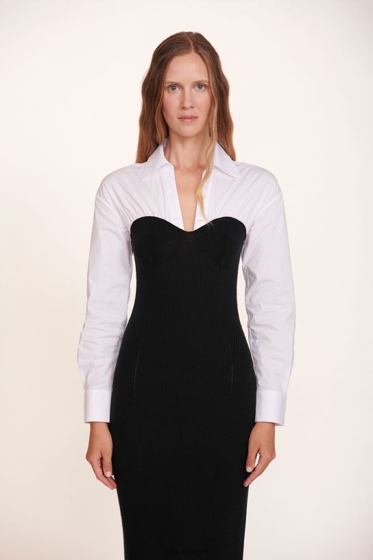 Frauen haselnussbraunes Kleid Schwarz-Weiss 466Z277 STAUD Kleidung