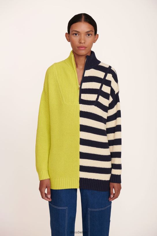 Frauen Hampton-Pullover Gelbgrüner zweifarbiger Streifen 466Z597 STAUD Kleidung