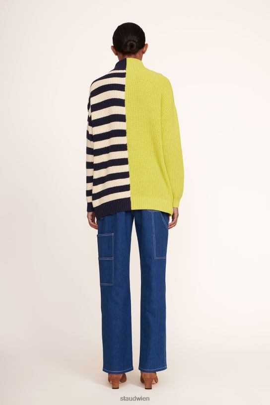 Frauen Hampton-Pullover Gelbgrüner zweifarbiger Streifen 466Z597 STAUD Kleidung